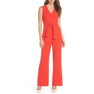 Vince Camuto Tie Waist Crepe Jumpsuit Red - 14